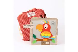 Jolly Designs Mini Quiet Book Schillernder Papagei – Montessori Spielzeug ab 6 Monaten – Fühlbuch & Busy Book ohne lose Teile – Stoffbuch & Motorikspielzeug aus Filz – Lernspielzeug für Babys