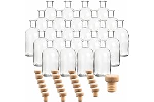 gouveo Lot de 24 flacons apothicaires 250 ml en verre avec bouchon bois - Bouteilles à remplir (liqueur, huile, vinaigre, sirop) - Compatible lave-vaisselle - Réutilisable (AFRT250HGK)