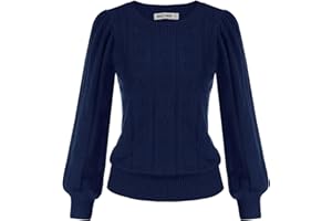 GRACE KARIN Maglia Elegante Donna a Manica Lunga con Scollo a Rotondo Tinta Unita