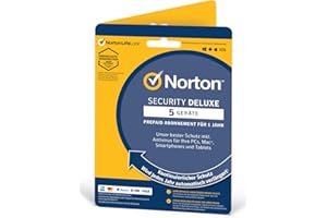 NORTONLIFELOCK 1 Stück - Norton Security Deluxe 5 Geräte / 1 Jahr - 2023 - 2024 【OHNE ABO】 Inklusive Antiviren Software - für Windows, Mac, Android, iOS - PKC