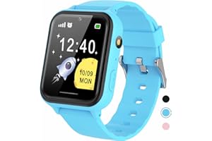 PTHTECHUS Reloj Inteligente niño - Música Smartwatch para Niños Pantalla Táctil con podómetro Juegos Cámara Linterna Alarma Reloj niños y niñas de 8-12 años Regalo, S19 Azul