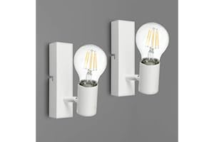 Kimjo Lampada da Parete Orientabile, Bianco Applique da Muro E27, Aplique Parete Moderno per Salotto Camera Corridoio, Plafoniera Faretti Senza Lampadina, Adatta per E27, Max Non più di 60W (2 Pezzi)