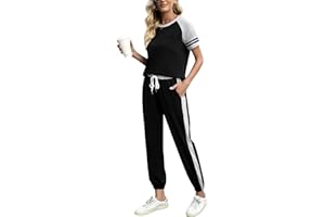 Terecey Chandal Mujer Completo de Algodón Conjunto Completo Chándal Mujer con Manga Corta Conjunto Casual de 2 Piezas Sudadera y Pantalones Conjunto Deportivo Mujer