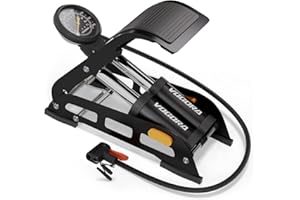 VOGORA Bomba Bicicleta de Pie,Inflador Bicicletas Doble Cilindro con Válvulas Schrader/Presta para Todas las Bicis,Hinchador para Coches y Bicis con Manómetro de 160PSI - Ideal MTB,Carretera y Pelotas