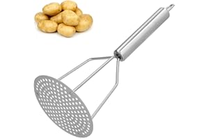 FYBIDA Potato Masher, Stainless Steel Manual Spud Smasher with Round Press Plate and Ergonomic Handle Kitchen Tool for Mashed Vegetables, Fruits, Baby Food