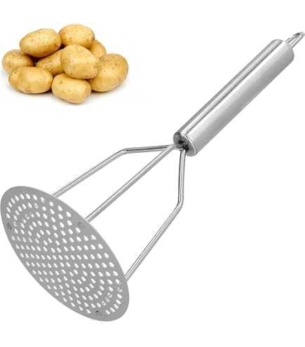 Presse-Purée Manuel TREND'UP - Pilon Inox Et Manche En Bois, Diamètre 95mm, Pour Purée Maison