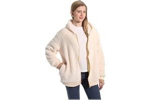FELOVE Cremallera Chaqueta Corta de Invierno.Forro de Felpa Suave.Cómodo Jersey de otoño.Ropa Informal de Abrigo