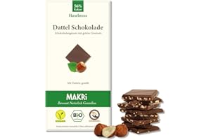 ‎MAKRI MAKRi® BIO Dattel Schokolade - ohne raffinierten Zucker, Mit Datteln gesüßt, Vegan & Fair gehandelt (Haselnuss 56%, 1 Tafel)