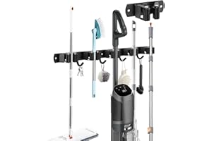 Toaren Porta Scope Parete,Portascope da Muro con 5 Supporti e 4 Ganci,Appendi Scope a Muro in Acciaio Inossidabile,Muro Appendibile da parete,Ganci per Scope da Muro per Giardino,Garage,Cucina,Bagno