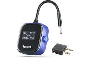 Syntech Airplane Bluetooth Transmitter Receiver for 2 AirPods or Wireless Headphones, HD Display Low Latency 3.5mm AUX Jack Bluetooth 5.3 Audio Adapter for Flying, TV, Car, Gym, Home Stereo Blue