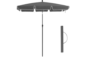 SONGMICS Rectangular Balcony Parasol 2 x 1.25 m, UPF 50+ Protection, Tilting Sunshade, PA-Coated Canopy, Carrying Bag, Garden Terrace, Base Not Included, Grey GPU25GY