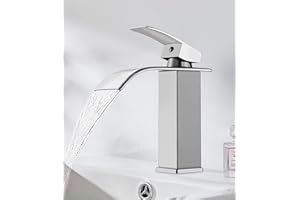 FAOKZE Bateria umywalkowa, Nowoczesna bateria umywalkowa z wodospadem, nowoczesna bateria umywalkowa o pięknym designie Regulacja ciepłej i zimnej wody, chrom, zawór ceramiczny