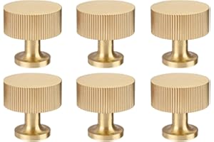 RZDEAL 6pcs Solid Brass Cabinet Knobs Pulls Cabinet Drawer Dresser Gold Knobs Modern Handles (1"x1"/25mmx25mm),Brushed Brass Finish