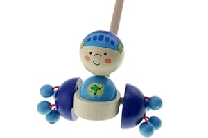 Hess Holzspielzeug 14456 - Schiebefigur aus Holz, blauer Ritter, ca. 13 x 15 x 60 cm, kindgerechtes Spielzeug zum Schieben und Ziehen für Kleinkinder