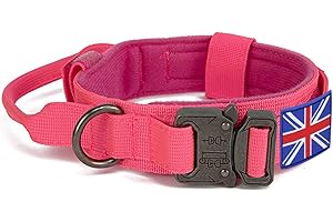 YoothBro Tactical K9 Military Dog Collar Adjustable Nylon Dog Collar with Heavy Duty Metal Buckle for Medium Large Dogs Pink,L