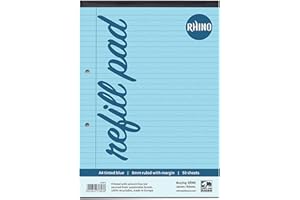 RHINO A4 Refill Pad, Writing Pad, 100 Page / 8mm Lined, 1 Pack, Blue Lined Writing Paper for Dyslexia & SEN, Office & School Stationery Supplies