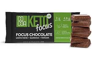 CO COA Chocolat Noir Keto Focus BIO 40g - Sans Gluten, Tablette Chocolat Faible en Glucides avec MCT, Guarana, Matcha et Lion's Mane - Idéal pour Régimes Cétogènes et Faible Glucides