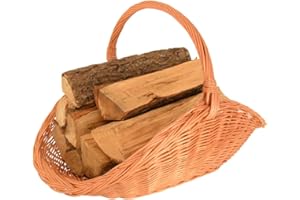 Aqbau® Panier à bûches en osier de saule 70 x 44 cm – Corbeaux en bois et décoratifs faits main avec poignée – Panier à bois de cheminée naturel, panier à bois de chauffage – Universel pour bois de
