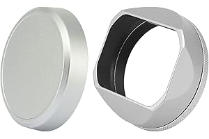 Haoge Quadratische Gegenlichtblende aus Metall für Fuji X100VI Fujifilm FinePix X100V X100F X100 X100S X100T X70 Kamera-Zubehör Silber LH-X54W + Objektivblende X54W mit Kappe und 49 mm Adapterring