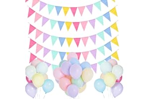 BLUELVES Bunting Outdoor Weatherproof, Pack of 5 Bunting Garland, Weatherproof Fabric Outdoor, Bunting Birthday for Garland Classroom Decoration, School Party, Wedding (5 Pieces 15 m + Macaron Balloons)