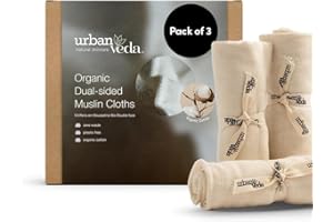 Urban Veda Organic Muslin Cloths | Pack of 3 | Certified 100% Organic Cotton | Dual sided | Adult and Baby Face Cloth | Simple Face Towel | Eco Friendly | Soft Flannels Face Cloth