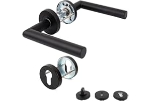 APECS Maniglia rotonda per porta di casa e porte della stanza, in acciaio inox 201, nero opaco, maniglie per porte interne, accessori per rosette, modello L, H-0204-BLM PZ