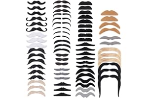 Zngou 72 PCS Fake Moustaches Assorted Novelty Self Adhesive Moustaches Fancy Dress Black and Brown Stick on False Beard and Moustache for Adult Kids Mexican Masquerade 70s 80s Party Favor Costume