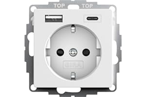 VOLTKING Gira 245927 SchukoSteckdose USB-Anschluss Shutter Berührungsschutz 2-fach Typ A(max.2,4A) Typ C(max.3A) System 55 Reinweiß Matt UP Unterputz Schutzkontaktsteckdose Wandsteckdose Smartphone Tablet 32mm