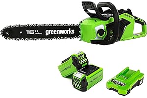 Greenworks GD40CS18K2X Akumulatorowa pilarka łańcuchowa z silnikiem bezszczotkowym, długość ostrza 40 cm, szybkość 20 m na s, 3,8 kg, olejarka, ochrona przed odrzutem, 2 baterie 40 V 2 Ah i ładowarka
