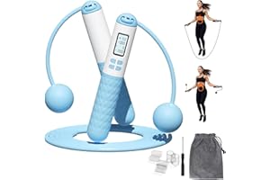 TBLMPNE Cordless Skipping Ropes,Ropeless Skipping Rope with Counter,Smart Digital Gravity Ball Jump Rope with Extra Rope and Storage Bag,Silicone Non-slip Handle Design(Sky Color)