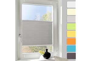 YEBUBOX Plissee ohne Bohren Plissees Klemmfix Hellgrau 60x100cm (Breite x Höhe), ZEHN Minuten-Schnelle/Einfache Montage, Klemmfix Klebehalterung, Bequeme Rollo Montage inkl. Video