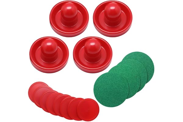 Hysagtek Lot de 4 Poussoirs de Air Hockey de 96 mm avec 8 rondelles, Rouge