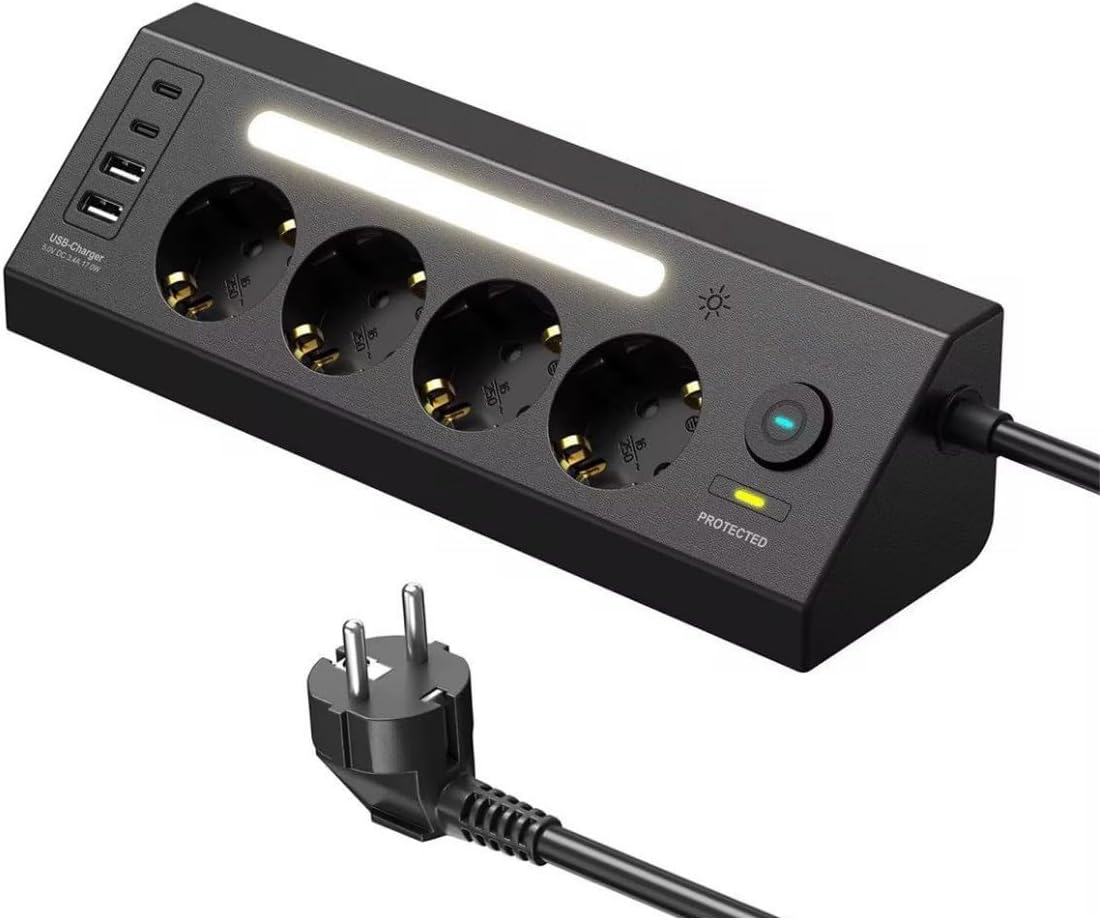 Akım Korumalı 4'lü Priz + 4 USB