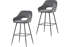 AINPECCA Bar Stools Set of 2 Grey Velvet Barstools Breakfast Bar Stools with Arms Backs Workshop Kitchen Barstool Upholstered Seat Metal Footrest for Home Bar Counter Kitchen and Islands