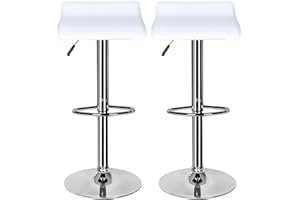 HADWIN Bar Stools Set of 2,White Bar Stool for Kitchens with Chrome Footrest and Base Swivel Gas Lift Leather Breakfast Bar Stool for Diningroom/Counter/Kitchen Home Furniture