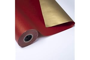 PAKOT | Bobina Papel de Regalo Kraft Verjurado Doble Cara Rojo/Oro - 70CM X 100M - Ideal Regalos Navideños y Comercios