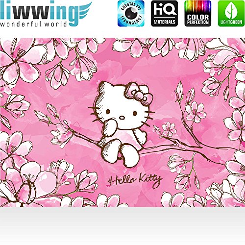 Fototapete 368×254 cm PREMIUM Wand Foto Tapete Wand Bild Papiertapete – Mädchen Tapete Hello Kitty – Kindertapete Cartoon Katze Blumen Baum Kinder pink – no. 1023 - 2