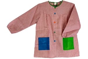 PLUS HOME Bata con botones escolar infantil para ñino-ñina con 6 colores y tallas de 2-14años con dos bolsillo laterales y elástica en puño