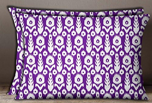 S4Sassy Ikat Print Cotton Poplin 2 Pcs Purple Home Decorative Rectangle Pillow Sham-20 x 30 Inches
