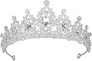 HOLLYLIFE Corona de tiara de cristal para niñas Diadema de princesa elfo de mujer negra Regalo para disfraz, boda, graduación, cumpleaños, desfile, Navidad, accesorios para el cabello, joyería presente