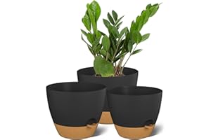 ZMTECH Ensembles de Pots de Fleurs de 23/25/30 cm, Jardinières Autocomplétantes avec Trous de Drainage et Soucoupes pour Plantes d'intérieur et d'extérieur, Maison, Jardin (Noir, Lot de 3)