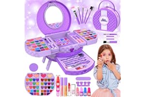 GOLMUD Set di trucchi per bambini con supporto portatile, 66 pezzi, lavabile, per il trucco per bambini, per ragazze, giocattoli, regali di compleanno per ragazze 3, 4, 5, 6, 7, 8, 9, 10 anni