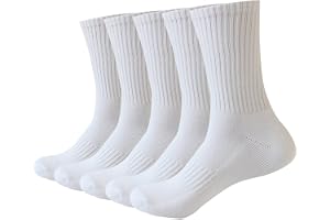 PUJANE 5 Pairs Cushioned Crew Cotton Socks for Men Women