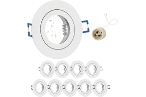GeyouLux Set med 10 inbyggda LED-spotar 230 V IP44 med GU10-fäste i vitt aluminium rundt platt rundt 68 mm för inomhus- och u