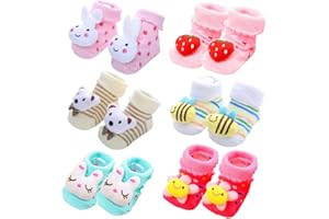 FedMois 6 Paia Calzini Antiscivolo in Cotone Bimbi Neonati 3D Animali