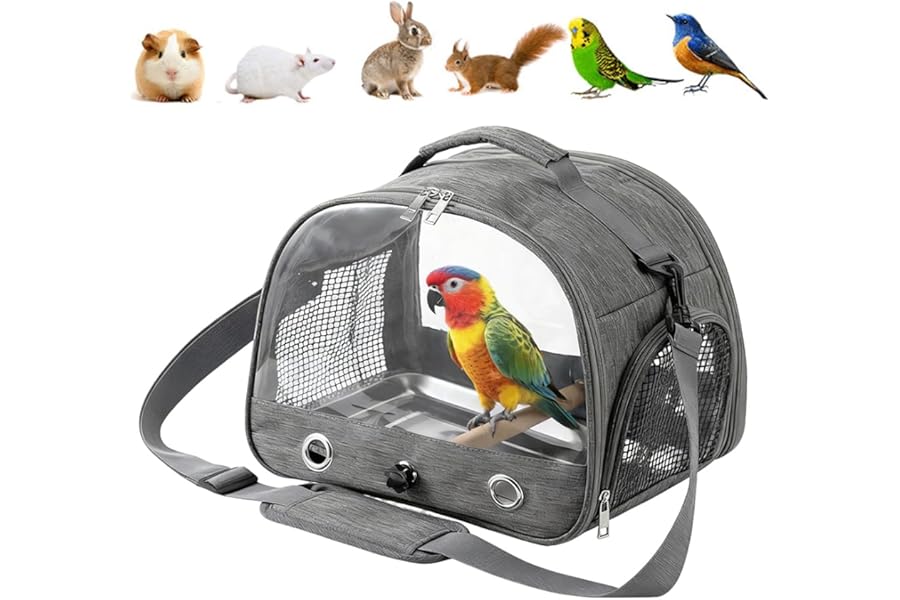 RNPKZ Bird Travel Carrier,Portable Bird Travel Cage with Standing Perch and stainless Steel Tray,Breathable Collapsible Bird Carrier,Lightweight Ventilated Carrier for Parrot Birds Small Pets