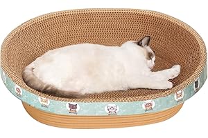 CRAZY LEDI Katzen-Kratzbrett, Ovales Kratzpappe für Katzen, Kratzsofa-Lounge mit geschlossenem Krümelboden,Sofort nutzbar – Keine Montage,Stylische Farben für jedes Zuhause(55x38x9CM)