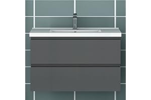 ACEZANBLE Badezimmer Badmöbel 80 cm Waschtisch mit Unterschrank Hängeschrank Anthrazit