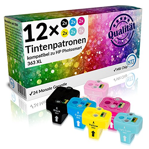 N.T.T.® - 12 STÜCK (2 SETS) kompatible XL Tintenpatronen / Druckerpatronen für HP Photosmart 363 Serie 363BK 363Y 363M 363LM 363C 363LC