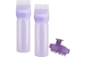 Gezimetie Root Comb Applicator Bottle with Scalp Massager Brush Comb 3 Pack Hair Dye and Scalp Treatment Tools (Purple)